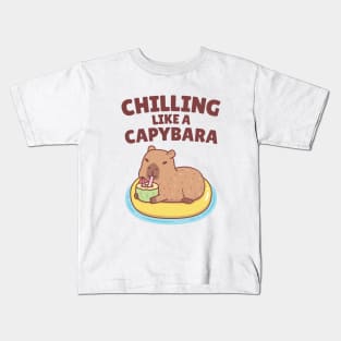 Cute Capybara On A Pool Float Chilling Like A Capybara Kids T-Shirt